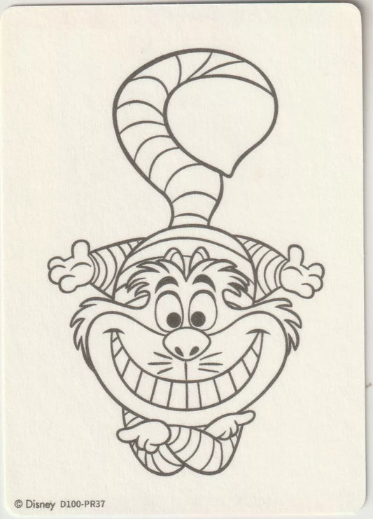 Disney 100 CardFun Cheshire Cat color-your-own card featuring an outline of the Cheshire Cat from Alice in Wonderland for coloring.