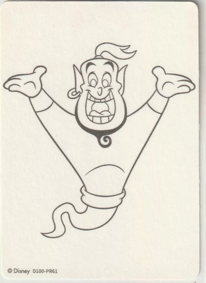 Disney 100 Genie "Color Your Own" Card front, featuring Genie with open arms.

