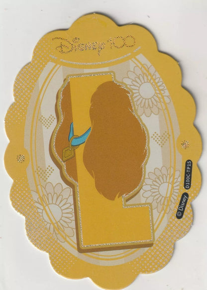 Disney 100 Alphabet Sticker featuring the letter 'L' for Lady from Lady and the Tramp. The design features Lady’s brown fur and blue collar, set against a yellow background with floral patterns