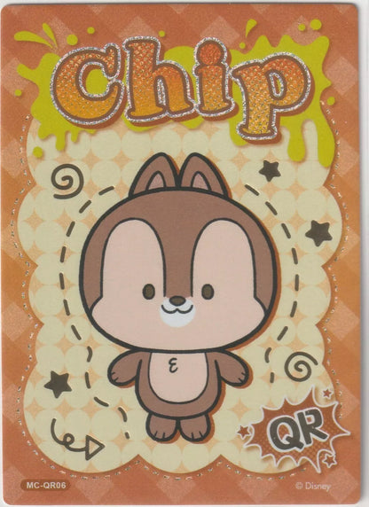 Chibi-style Chip the chipmunk on a playful background with "Chip" written in glittery letters and festive designs.