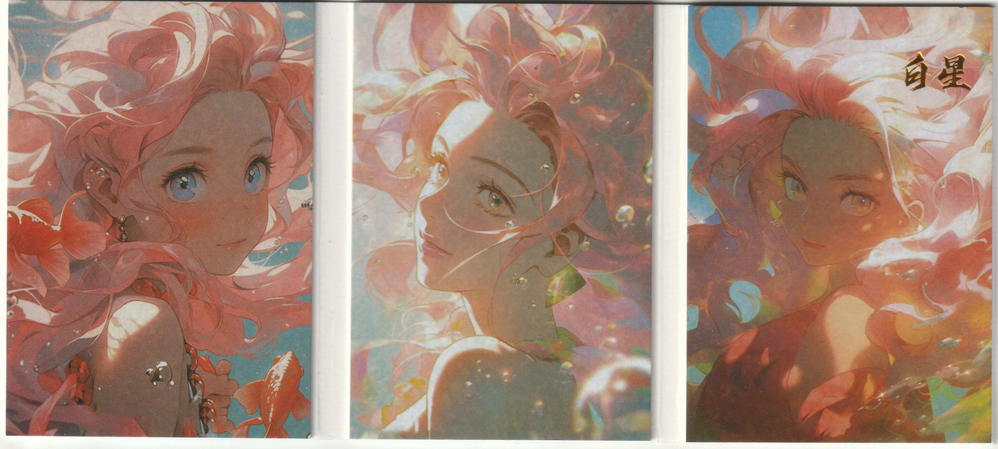 A One Piece collectible booklet featuring a character with flowing pink hair in dreamy, pastel-themed designs, enhanced with intricate gold accents.