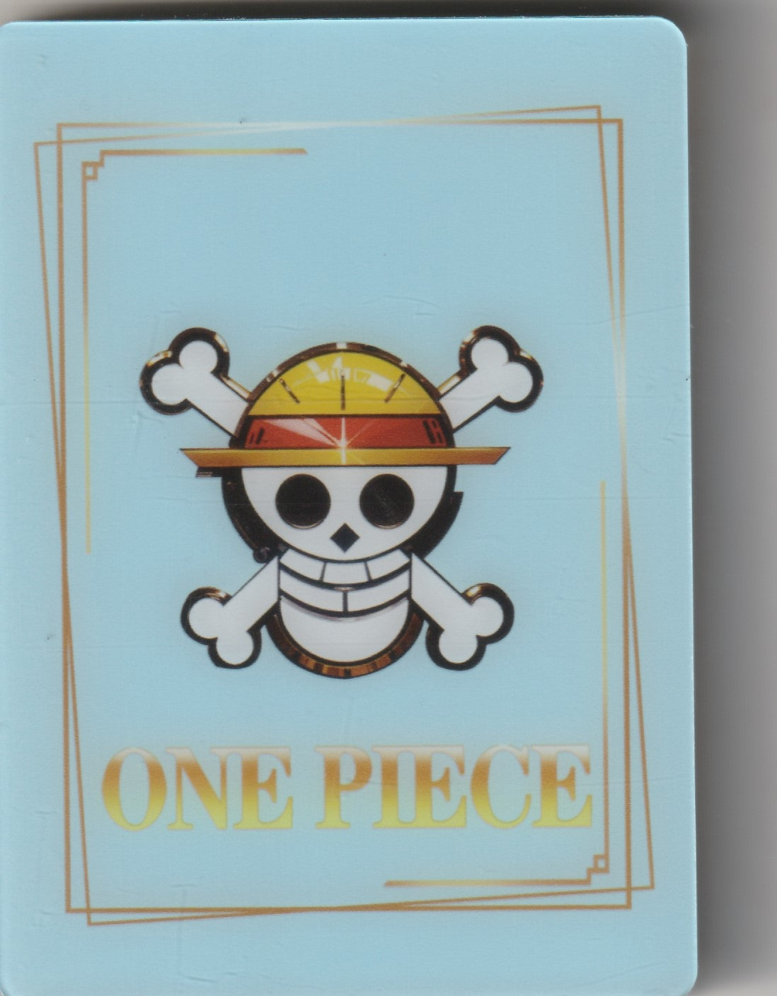 One Piece Jolly Roger logo with a blue background and golden accents.