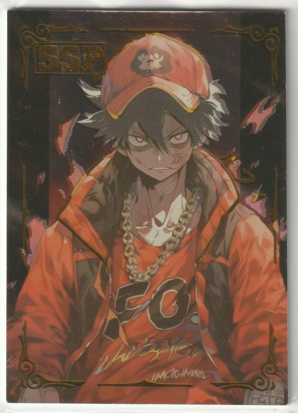 Monkey D. Luffy in a modern streetwear design, wearing a red jacket, chain necklace, and a cap with fiery background details.