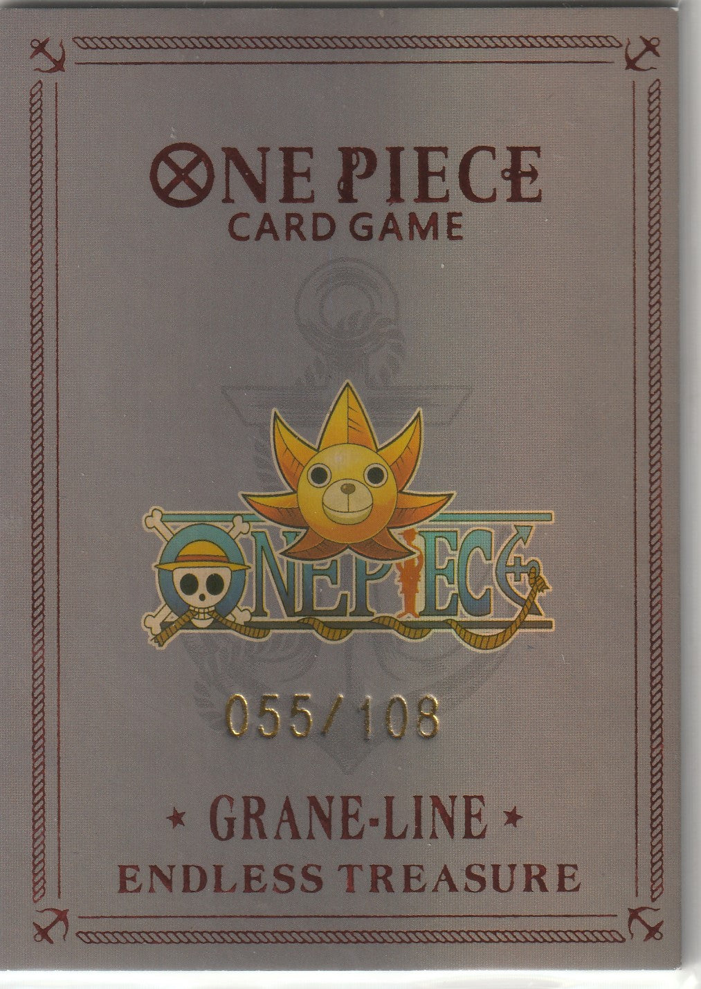 Back of One Piece card displaying the One Piece Card Game logo with the Thousand Sunny and the text 'GRANE-LINE ENDLESS TREASURE.