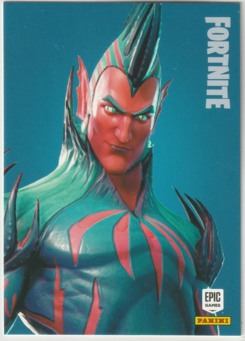 Exclusive Fortnite trading card featuring the legendary Flytrap outfit (#267). Showcasing the fierce and intimidating design of this iconic character with sharp spikes and glowing details. Official Epic Games x Panini collectible from the 2019 Series 1