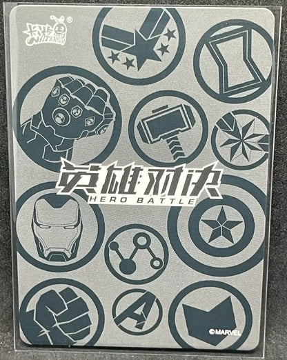 Marvel Kayou Wave 1 Captain America Case Rare Full Art 1st Edition CR back view, showing Marvel symbols like Iron Man’s mask, Thor’s hammer, and Captain America’s shield.