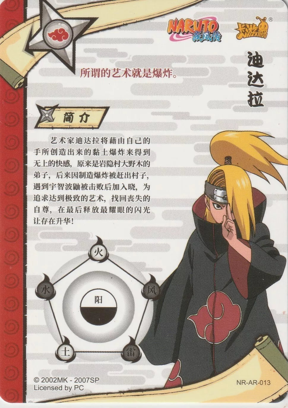 Naruto Kayou Tier 2 Wave 2 T2W2 NR-AR-013 Deidara Akatsuki Gold Foil Textured 1