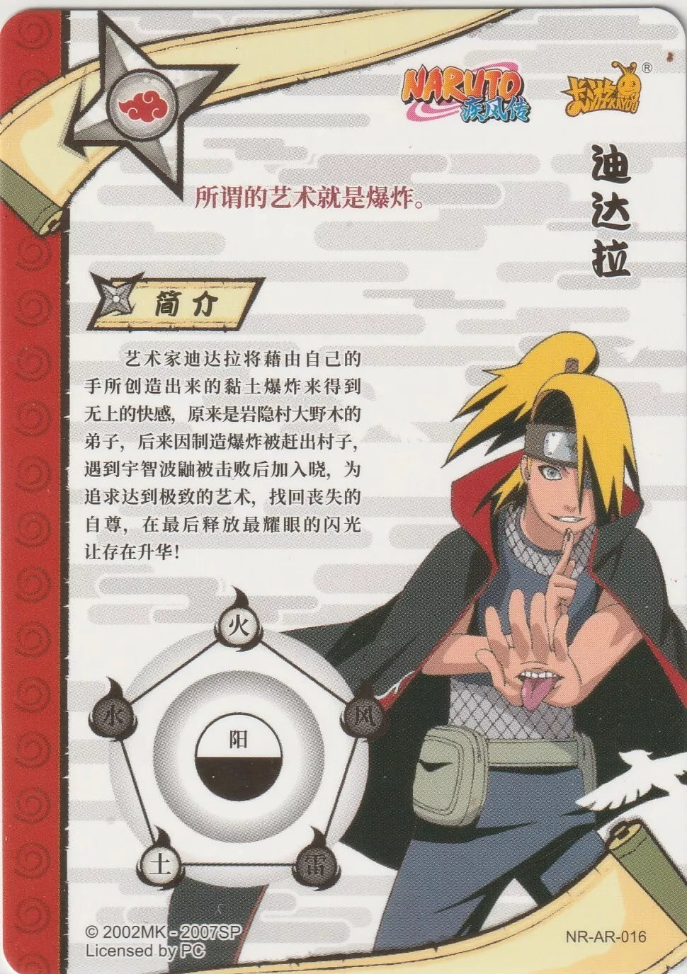 Naruto Kayou Tier 2 Wave 2 T2W2 NR-AR-016 Deidara Akatsuki Gold Foil Textured 1