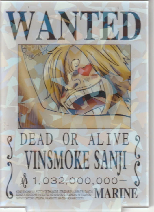 One PIece Acrylic Stand Wanted Poster Card Vinsmoke Sanji Crystal Ice effect