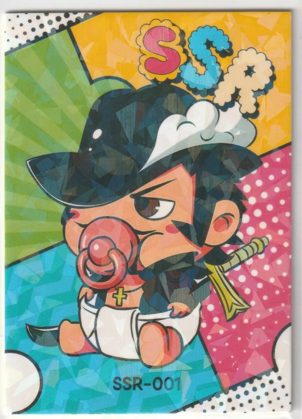 One Piece Anime Card - SSR-01 Dracule Mihawk in Diapers Baby QR Chibi Cute