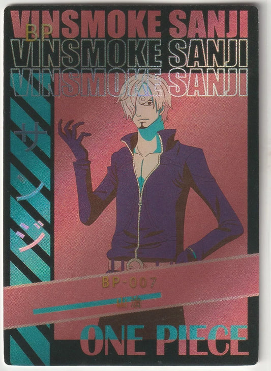 "Vinsmoke Sanji in Black and Pink Foil Poster Style with sleek attire and metallic accents."