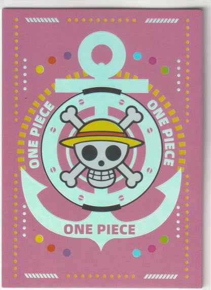 One Piece Anime Card CP-001 featuring Chibi Boa Hancock with hearts and her snake, Salome, in a playful, cute design.