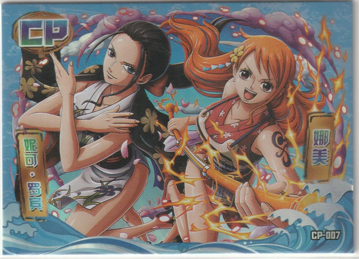 One Piece Anime Card CP-007 front foil design featuring Nico Robin and Nami.