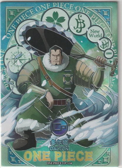 Dalton Drum Kingdom in winter gear on a One Piece CP-134 card with a foil refractor effect, surrounded by snow and a compass.