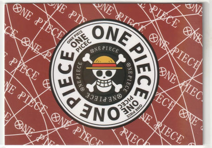 The back of the One Piece Anime Card CR-006 featuring the One Piece logo with Luffy’s straw hat skull and crossbones on a red background.