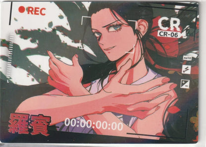  One Piece Anime Card CR-06 Foil Camera Record Nico Robin, featuring her confident pose in a foil camera effect.