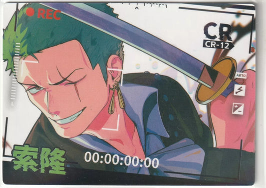 Roronoa Zoro posing confidently with his sword, holographic foil highlights his intense expression.