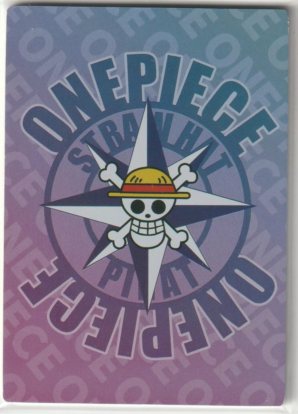 "One Piece CXR-09 card back displaying the Straw Hat Pirates Jolly Roger emblem in purple with a compass design."