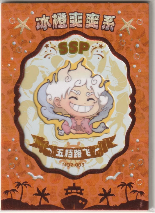 "One Piece Cruise Carnival card front featuring chibi-style Monkey D. Luffy as Joyboy with an ocean-themed background."