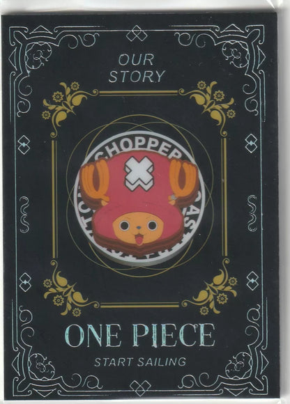 One Piece anime card back with Tony Tony Chopper illustration and 'Our Story' design with gold floral accents