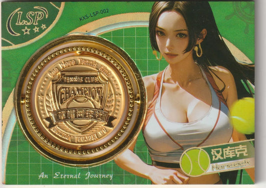 “One Piece Boa Hancock Tennis Club themed card with a green background and a large golden spinner coin on the left. Boa Hancock is in a tennis outfit, holding a racket, with a focused expression.”