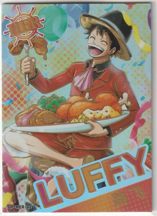 One Piece Anime Card OP-HER-02 Thick Foil Party Time Monkey D Luffy NIKU