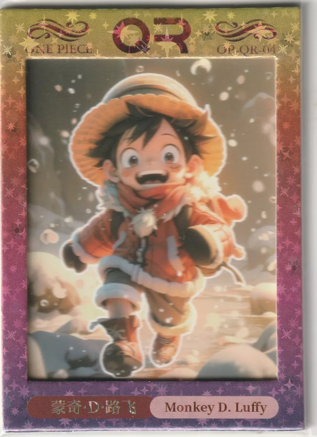 One Piece Anime Card OP-QR-04 Windowed Monkey D Luffy Winter Cute Chibi