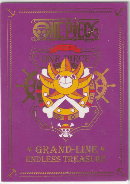 "One Piece Endless Treasure 5 SP-011 Nico Robin Waifu Cracked Ice Short Print Back – Grand Line Endless Treasure logo with gold highlights on a purple background."