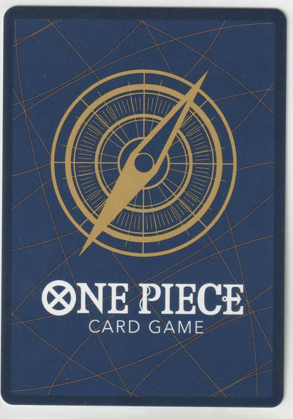 The back of a One Piece TCG card with a blue background, a golden compass, and the One Piece Card Game logo.