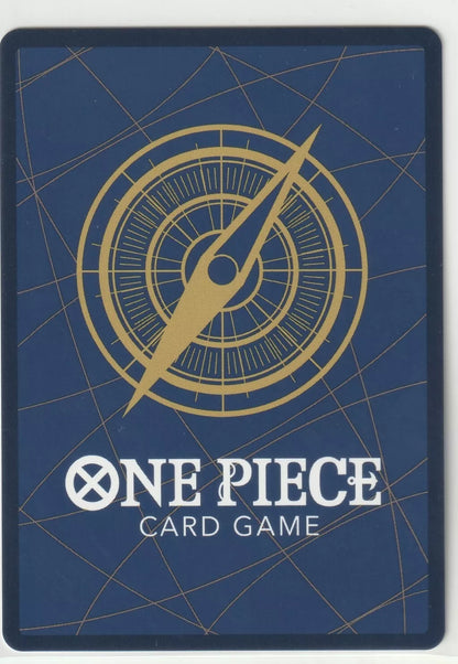 The back of a One Piece TCG card featuring a blue background, a golden compass, and the One Piece Card Game logo.

