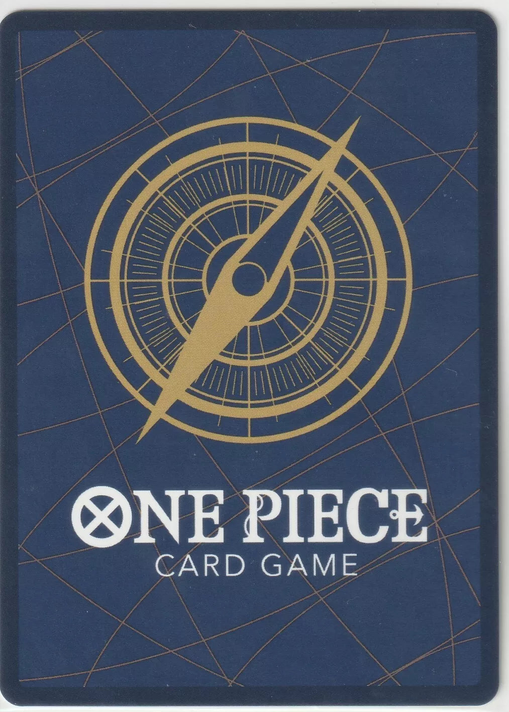 The back of a One Piece TCG card featuring a blue background, a golden compass, and the One Piece Card Game logo.