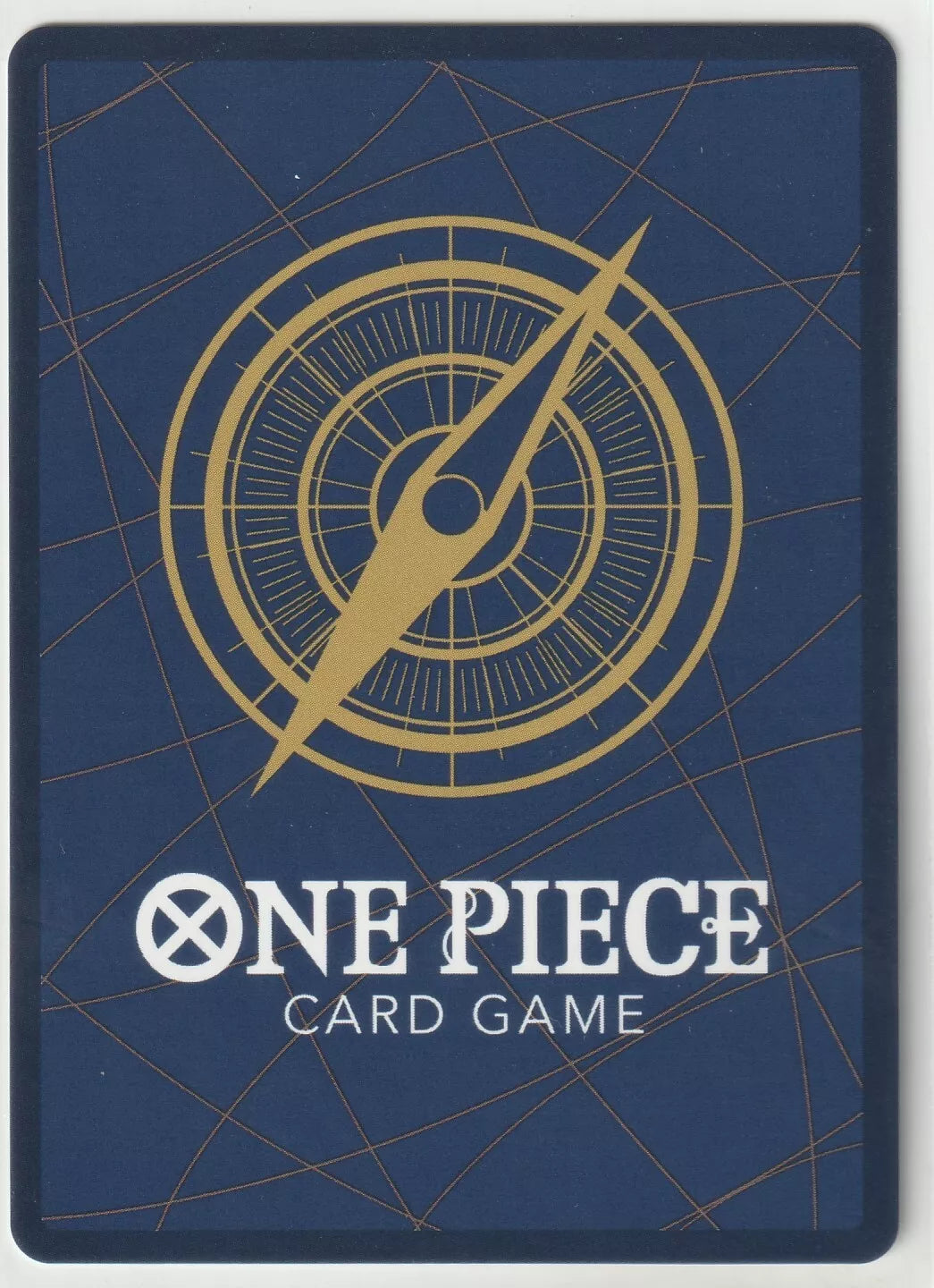 The back of a One Piece TCG card featuring a blue background, a golden compass, and the One Piece Card Game logo.