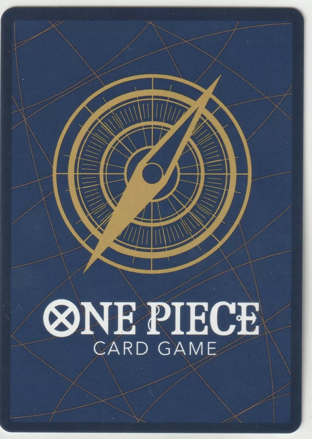 The back of a One Piece TCG card featuring a blue background, a golden compass, and the One Piece Card Game logo.