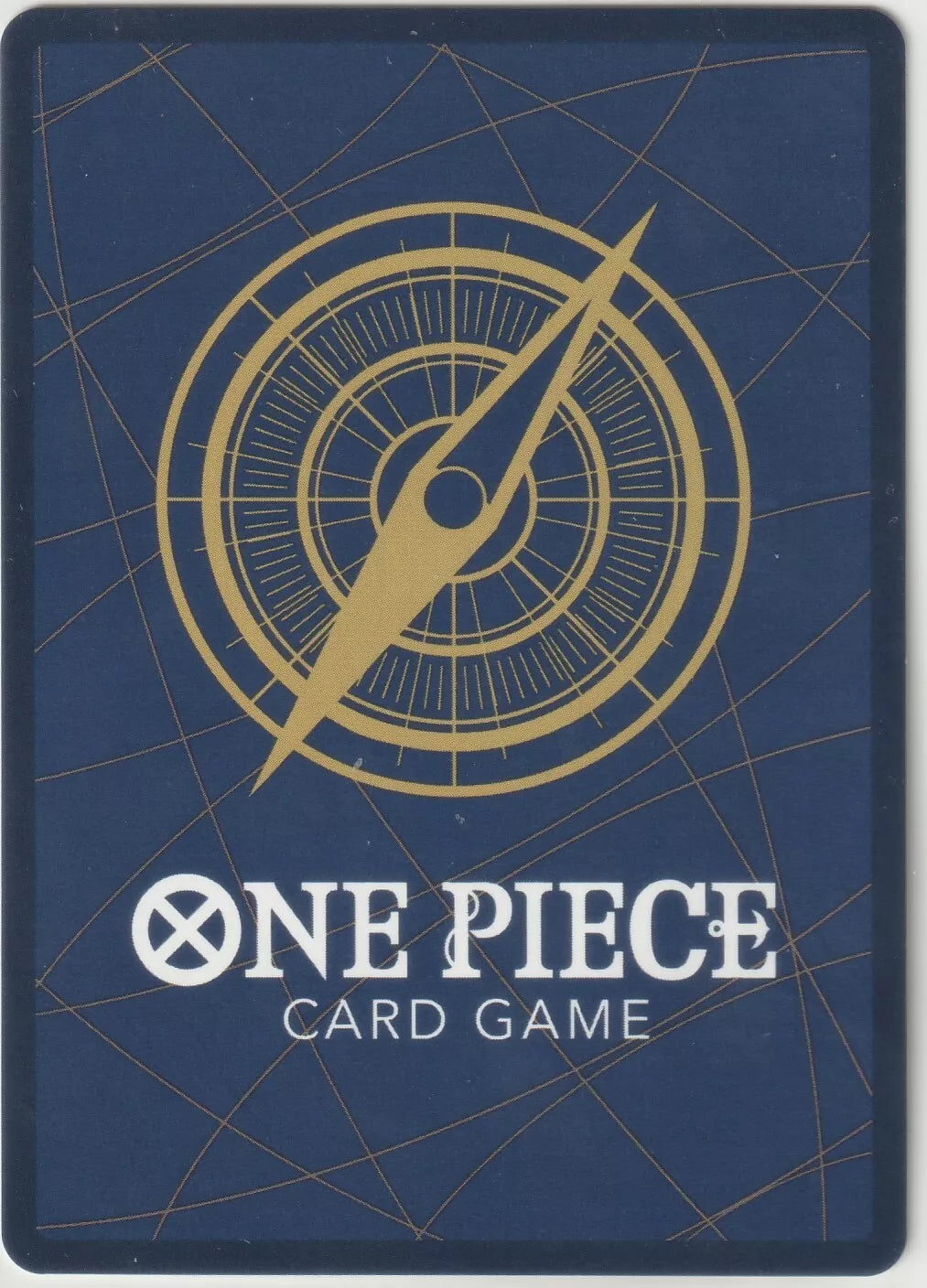 "One Piece Card Game back design with a golden compass on a navy blue background and subtle gold lines."