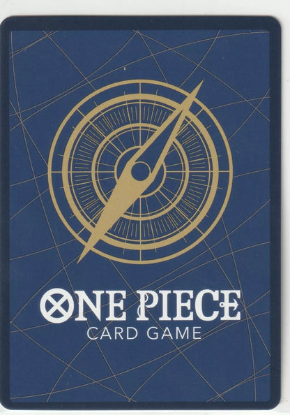 "Standard One Piece card game back with blue background and golden compass design."