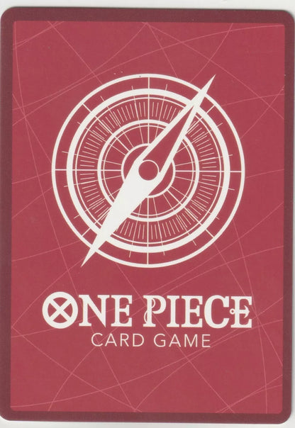 The back of the card displays the One Piece TCG standard design, with a gold compass on a blue background.