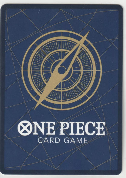 "Back of a One Piece TCG card featuring a golden compass design on a deep blue background."