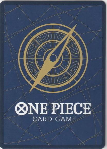 One Piece card game back design featuring a golden compass on a navy-blue background.