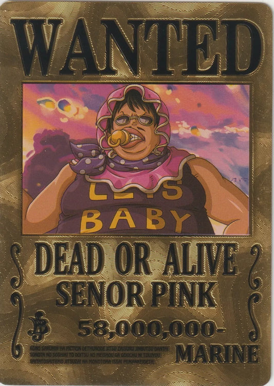 One Piece Wanted Dead or Alive Senor Pink Gold Metal Foil Card Flexible