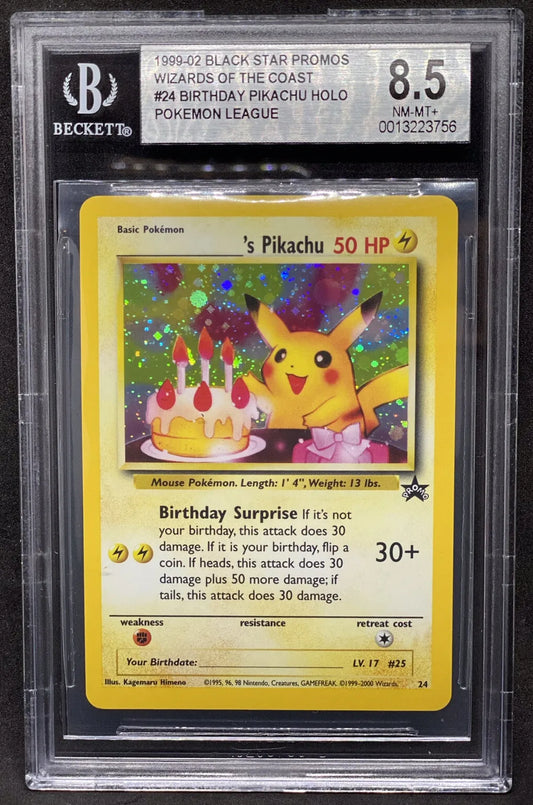 Pokemon Black Star Promo WOTC #24 Birthday Pikachu Holo R BGS 8.5 NM-Mint+ WOTC