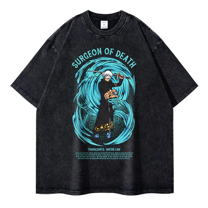 Vintage Washed Trafalgar Law Surgeon of Death Oversized T-Shirt - One Piece Anime Streetwear