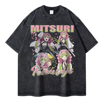 Vintage Washed Mitsuri Kanroji Oversized T-Shirt - Demon Slayer Anime Streetwear