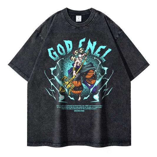 Vintage Washed God Enel Oversized T-Shirt - One Piece Anime Streetwear