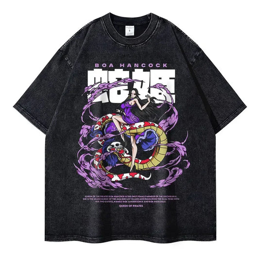 Vintage Washed Boa Hancock Oversized T-Shirt - One Piece Anime Streetwear