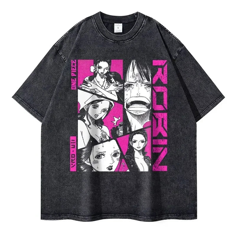 Vintage Washed Nico Robin Oversized T-Shirt - One Piece Anime Streetwear