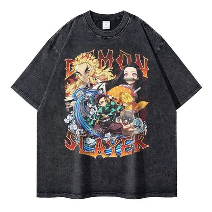 Vintage Washed Obanai Iguro Oversized T-Shirt - Demon Slayer Anime Streetwear