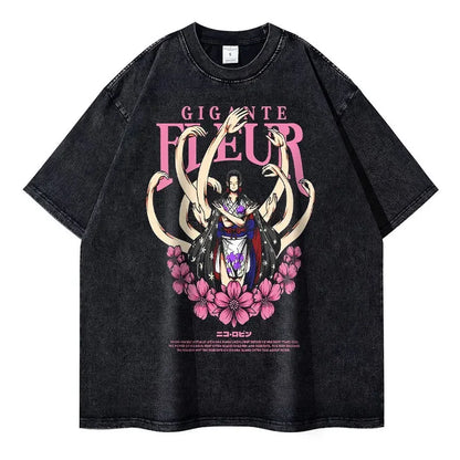 Vintage Washed Nico Robin Gigante Fleur Oversized T-Shirt - One Piece Anime Streetwear