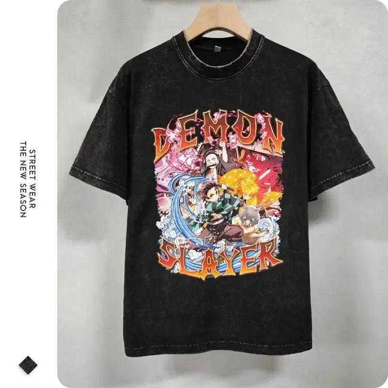 Vintage Washed Agatsuma Zenitsu Oversized T-Shirt - Demon Slayer Anime Streetwear