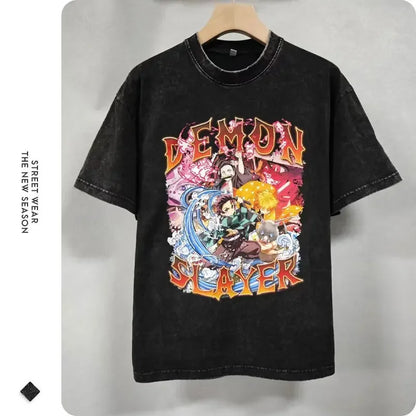 Vintage Washed Nezuko Kamado Fighting Oversized T-Shirt - Demon Slayer Anime Streetwear