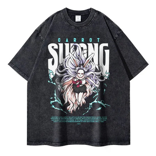 Vintage Washed Carrot Sulong Form Oversized T-Shirt - One Piece Anime Streetwear